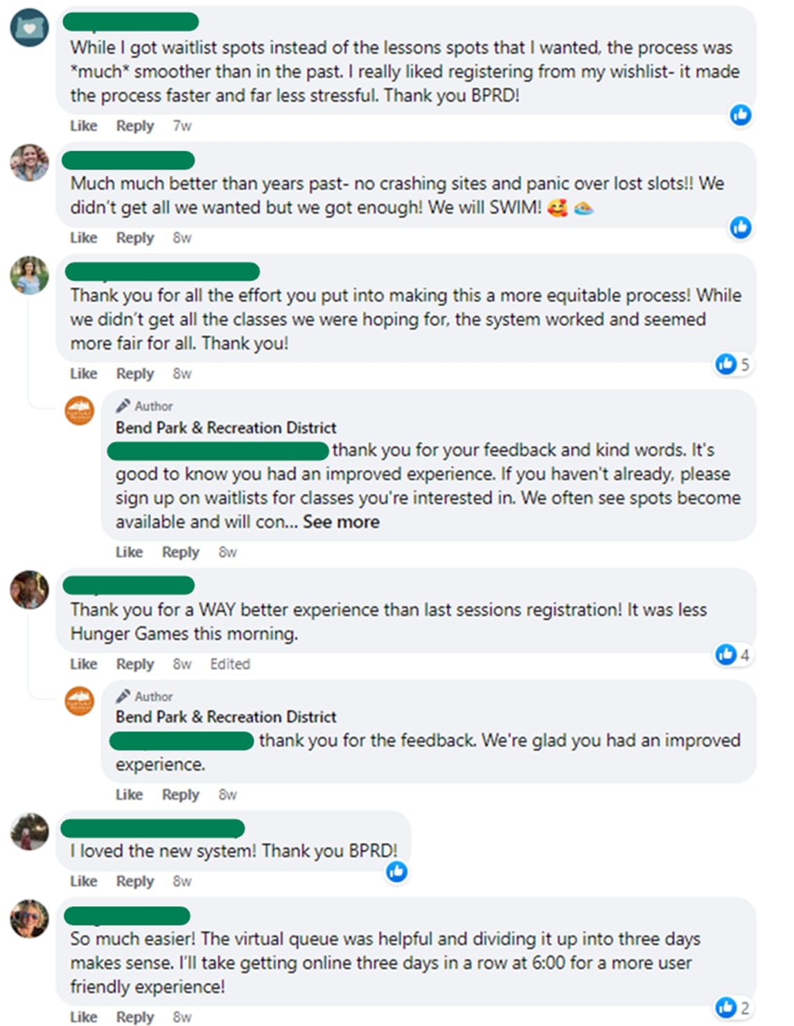 Feedback on the virtual waiting room from Bend Parks & Rec customers