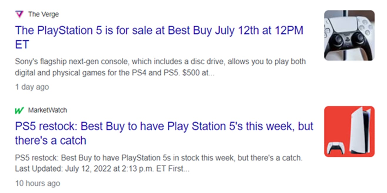 Two headlines about PS5 availability and restocks published 1 day ago